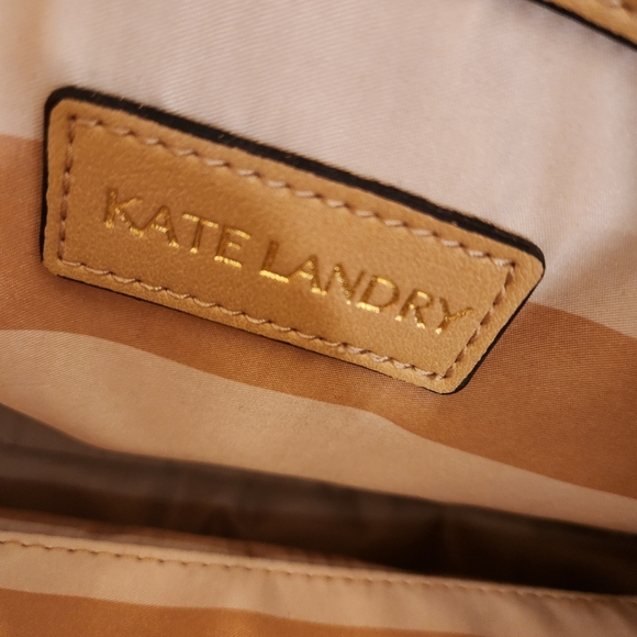 Kate Landry Elegant Black Crocodile Tote Bag Tan Handles End Pockets - Picture 10 of 16